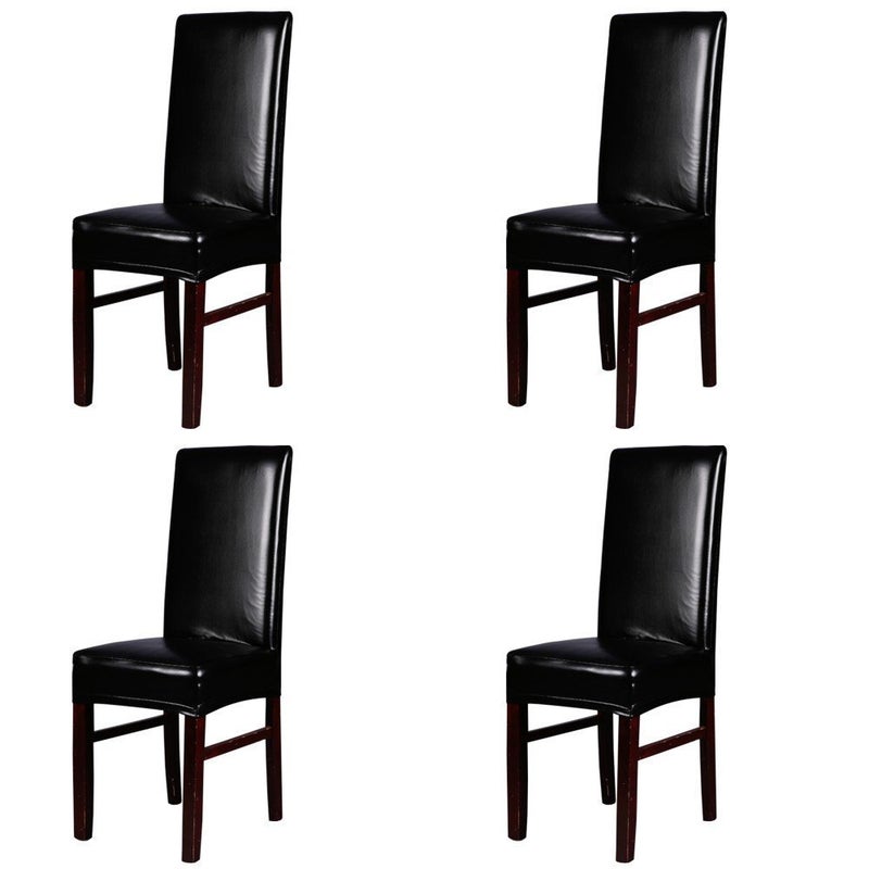 FLYPARTY Stretch Solid Pu Leather Waterproof Dining Chair Cover Slipcover Removable Washable Short Dining Chair Cover Protector Seat Solid Slipcovers for Hotel,Dining Room,Wedding (Black, 4) - Image 1